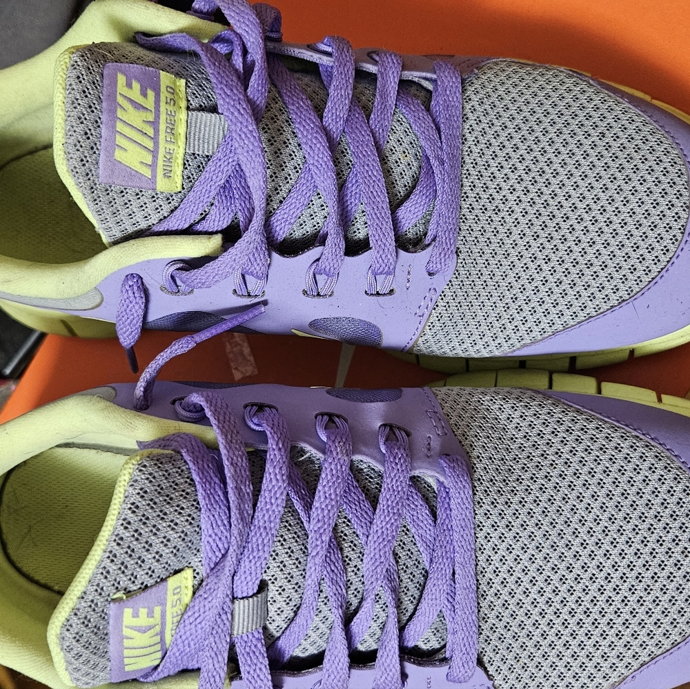 Purple and Green Nike Running Shoes